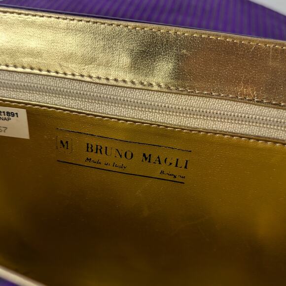 Bruno Magli Purple Purse Italian Leather Suede Gold Plum Shoulder Evening Bag - Picture 10 of 16